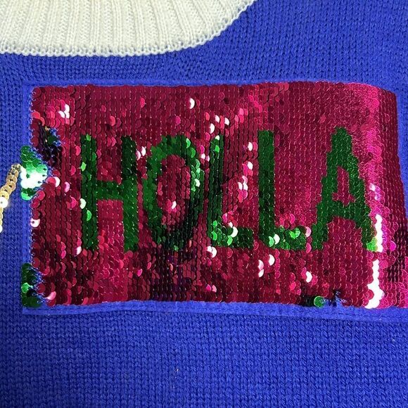 Joe boxer Blue Lama Holiday sequin ugly sweater -l - Picture 4 of 11